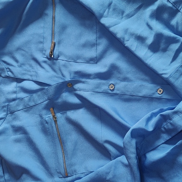 Calvin Klein Blouse Shirt Size 1X Silky Blue Spring Winter Casual Office Coastal - Picture 10 of 12